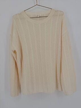 LILYSILK 100% Cashmere Cream Cable Knit Crewneck Sweater Size L
